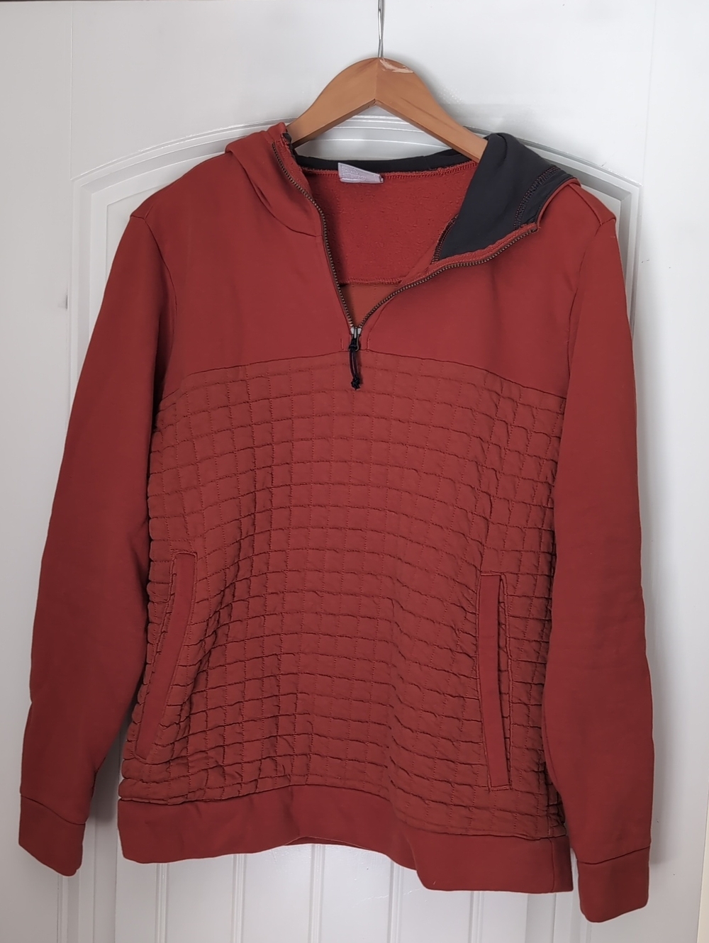Rust Quilted Half-Zip Hoodie Sweater